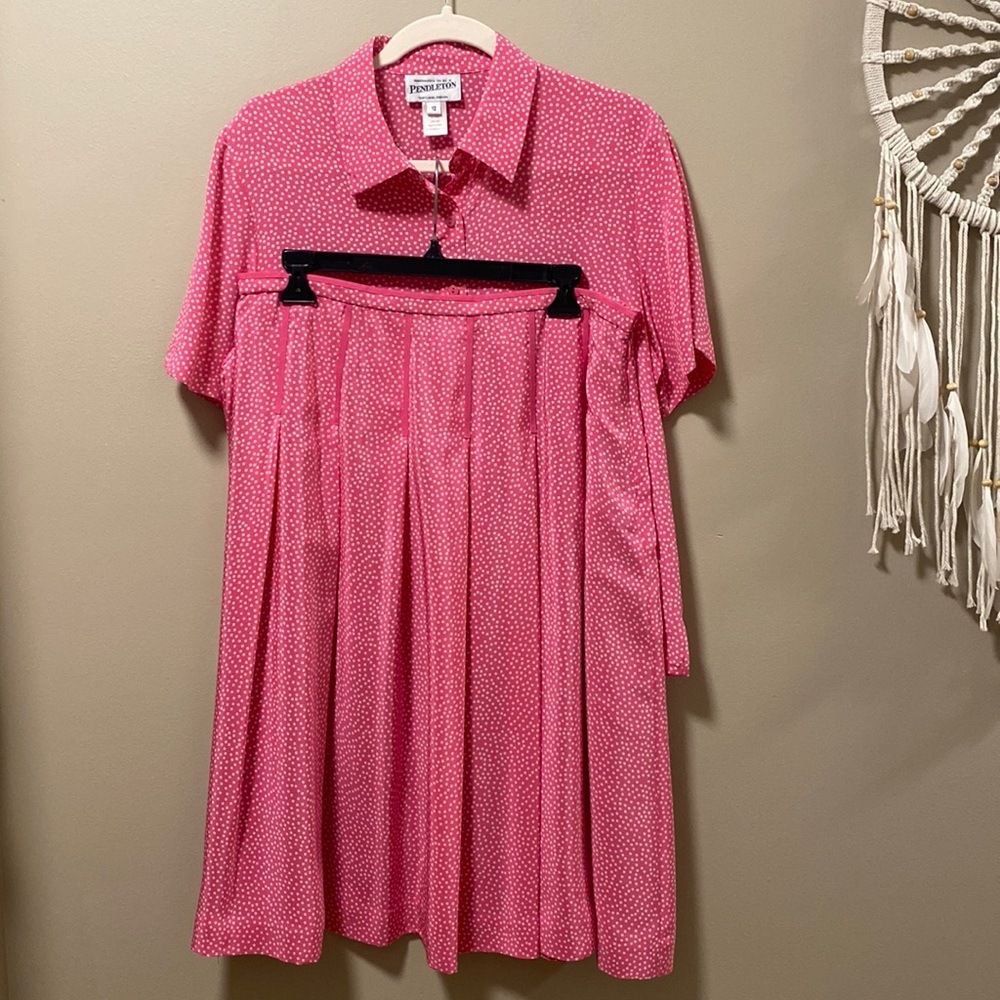 Pendleton Vintage Pink & White Polka Dot Skirt & Short Sleeve Blouse Set
